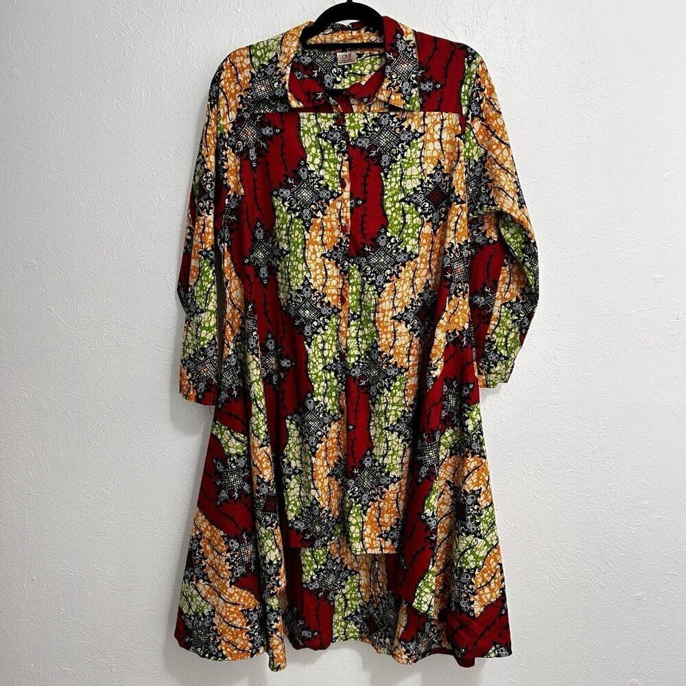 Vintage 90s Multicolor Fit And Flare Short Dress‎ OSFA Hi Lo Hem Artsy Colorful